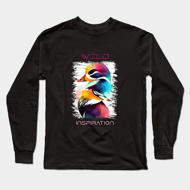 Mandarin Duck Wild Nature Animal Colors Art Painting Long Sleeve T-Shirt by Cubebox